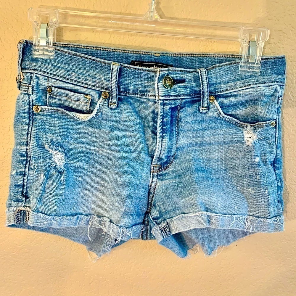 Abercrombie & Fitch Shorts 24 Waist Denim Blue Jeans Raw Hem Cotton 5 Pockets